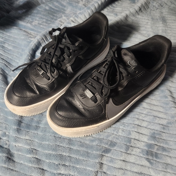 Nike Air Force 1, Black with gray swoosh, worn but still has a lot of life. - Picture 2 of 2